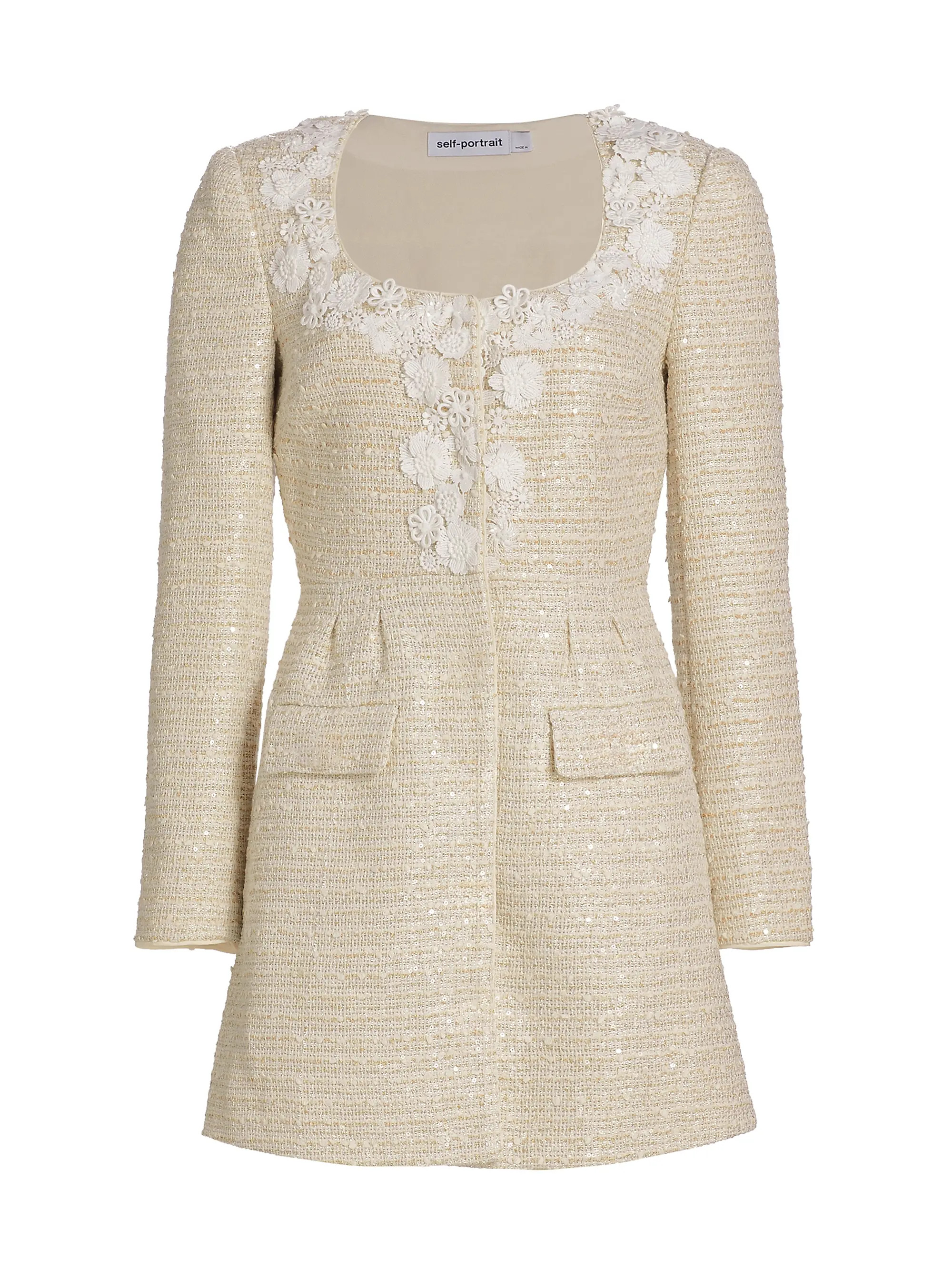 Floral-Embroidered Bouclé Minidress | Saks Fifth Avenue