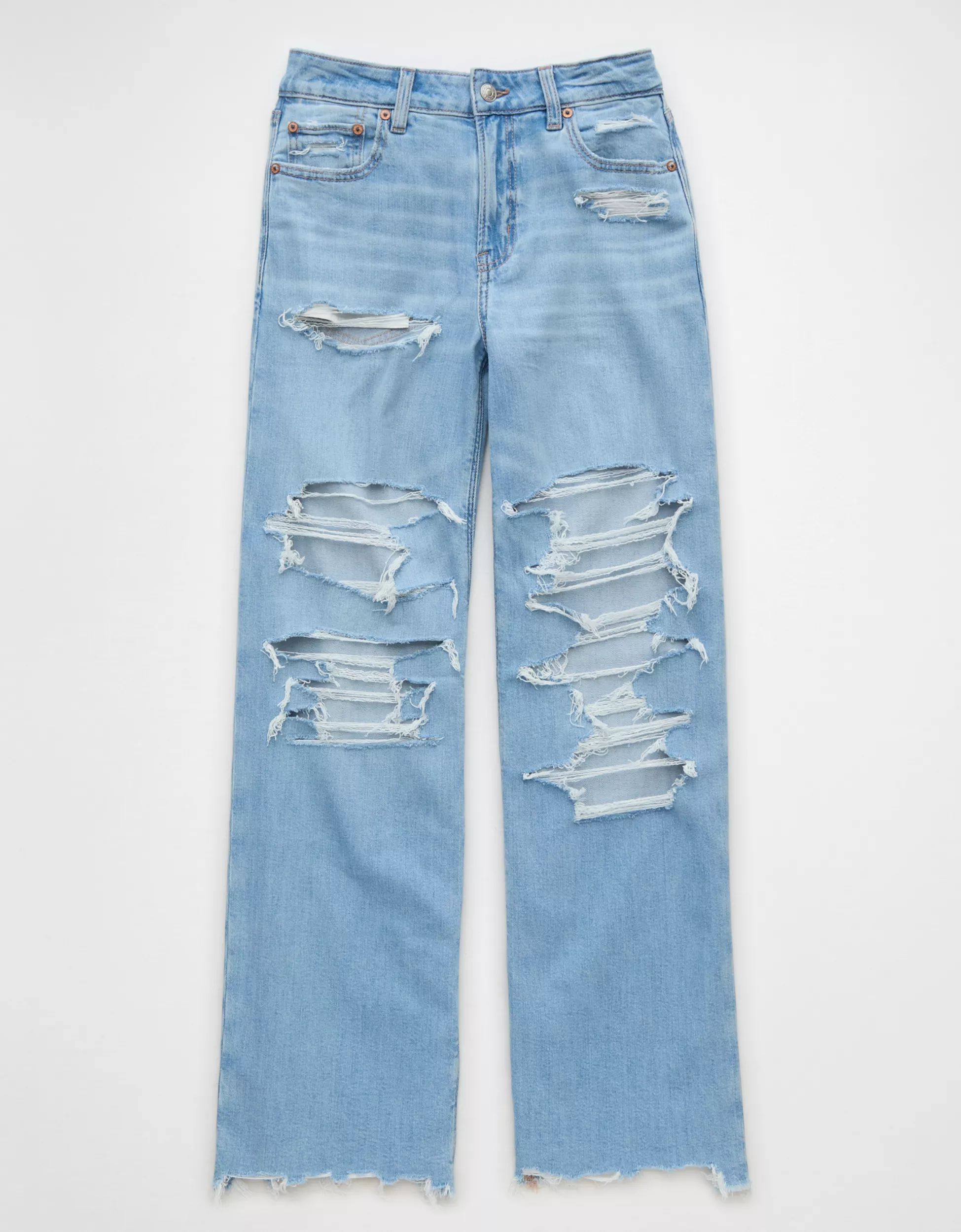 AE Dreamy Drape Stretch Super High-Waisted Baggy Wide-Leg Ripped Jean | American Eagle Outfitters (US & CA)