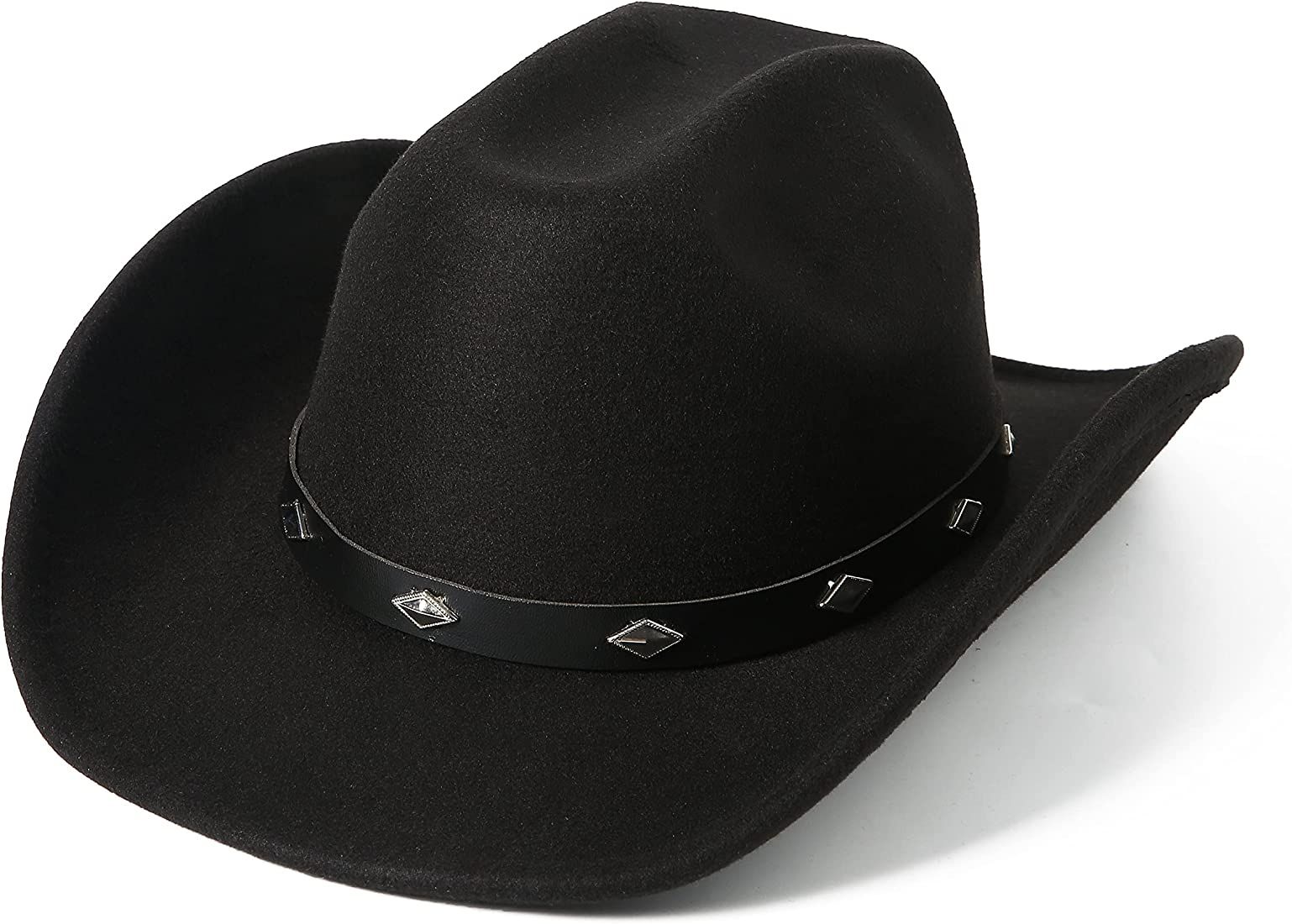 Lanzom Women Men Classic Felt Wide Brim Western Cowboy Hat Cowgirl Hat with Buckle | Amazon (US)