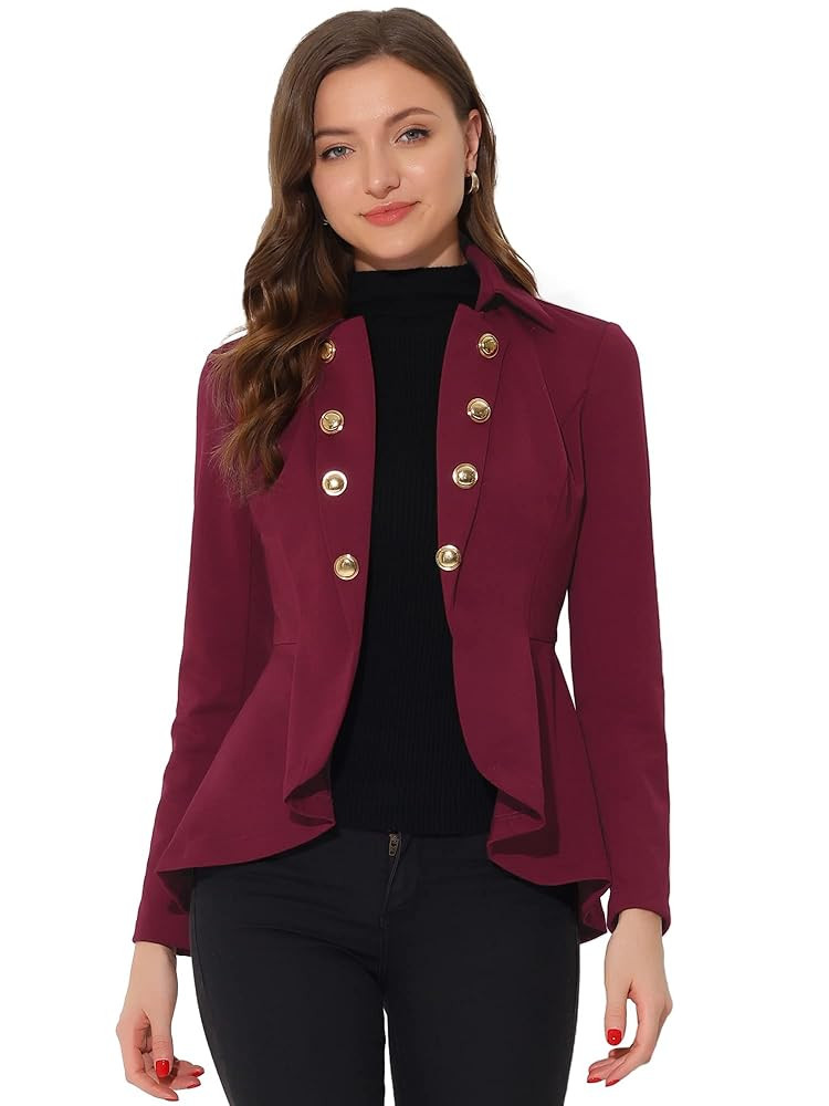 Allegra K Women's Casual Jacket Steampunk High Low Hem Open Front Long Sleeves Work Peplum Blazer | Amazon (US)