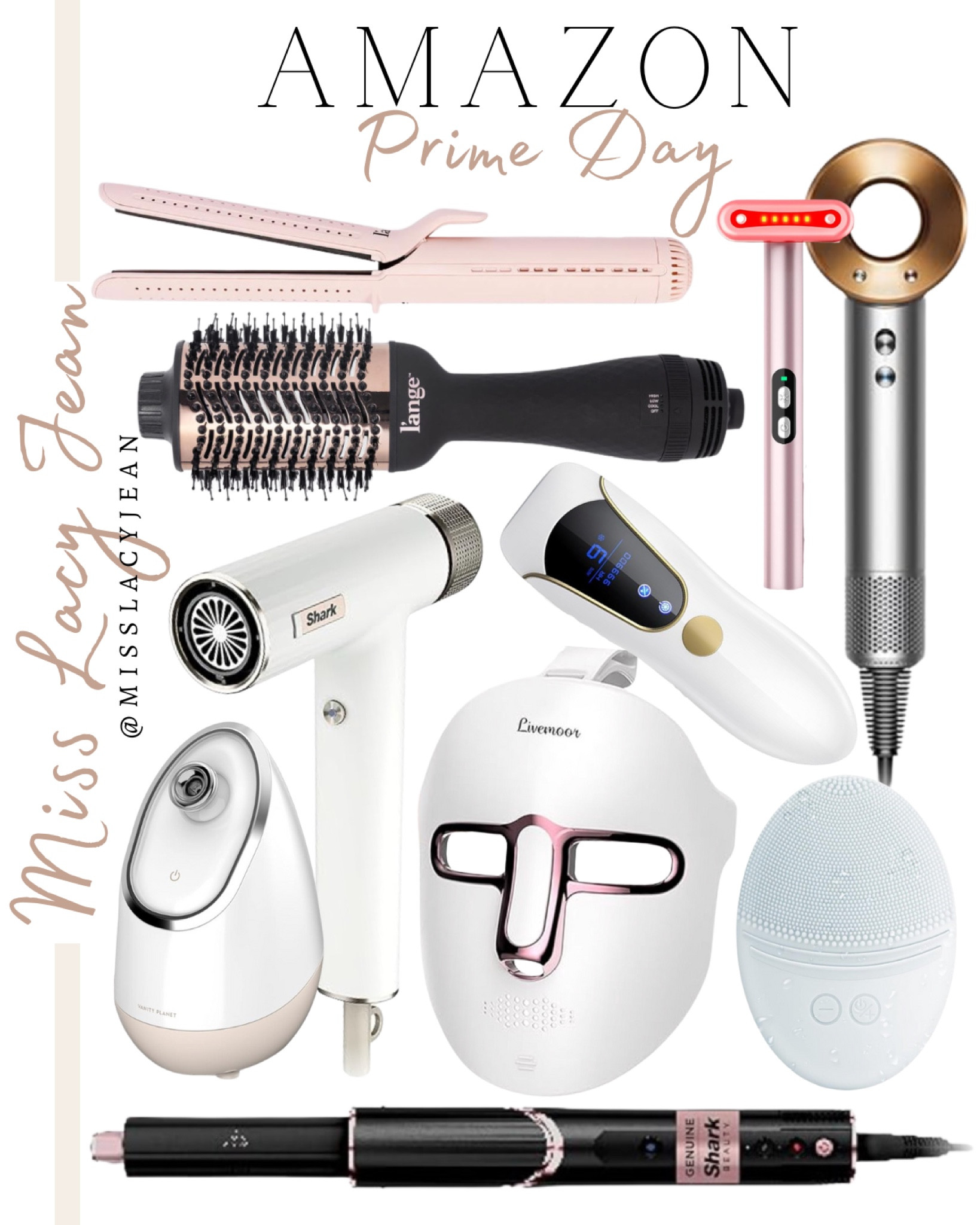 Amazon Prime Days beauty products include Dyson hair dryer, Shark hair dryer, Shark curling iron, Lange curling iron, Lange dryer brush, LED light mask, red light wand, laser hair remover, facial steamer, and facial cleansing brush. 

Amazon prime day, beauty deals, beauty gadget deal, sale alert

#LTKBeauty #LTKxPrimeDay #LTKFindsUnder50