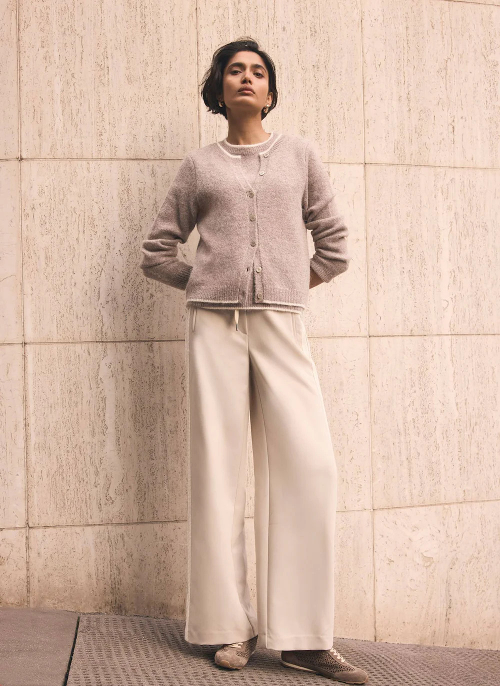 Neutral Double Layer Knit Cardigan | Mint Velvet