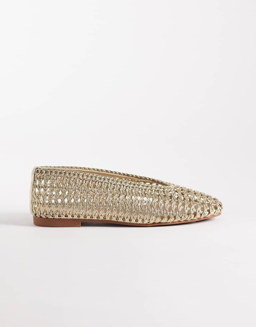 ASOS DESIGN Lioness woven ballet flats in gold | ASOS (Global)
