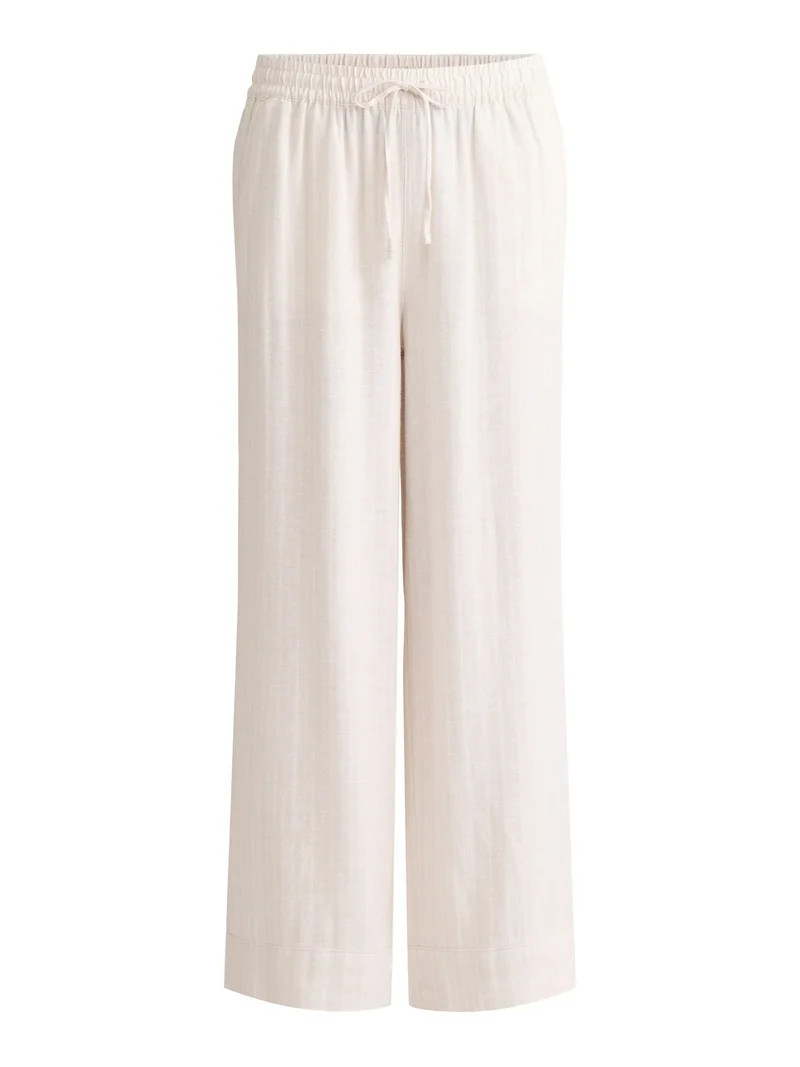 Time and Tru Women's and Women's Plus Wide Leg Linen Blend Pants, 29" Inseam, Sizes XS-4X | Walmart (US)