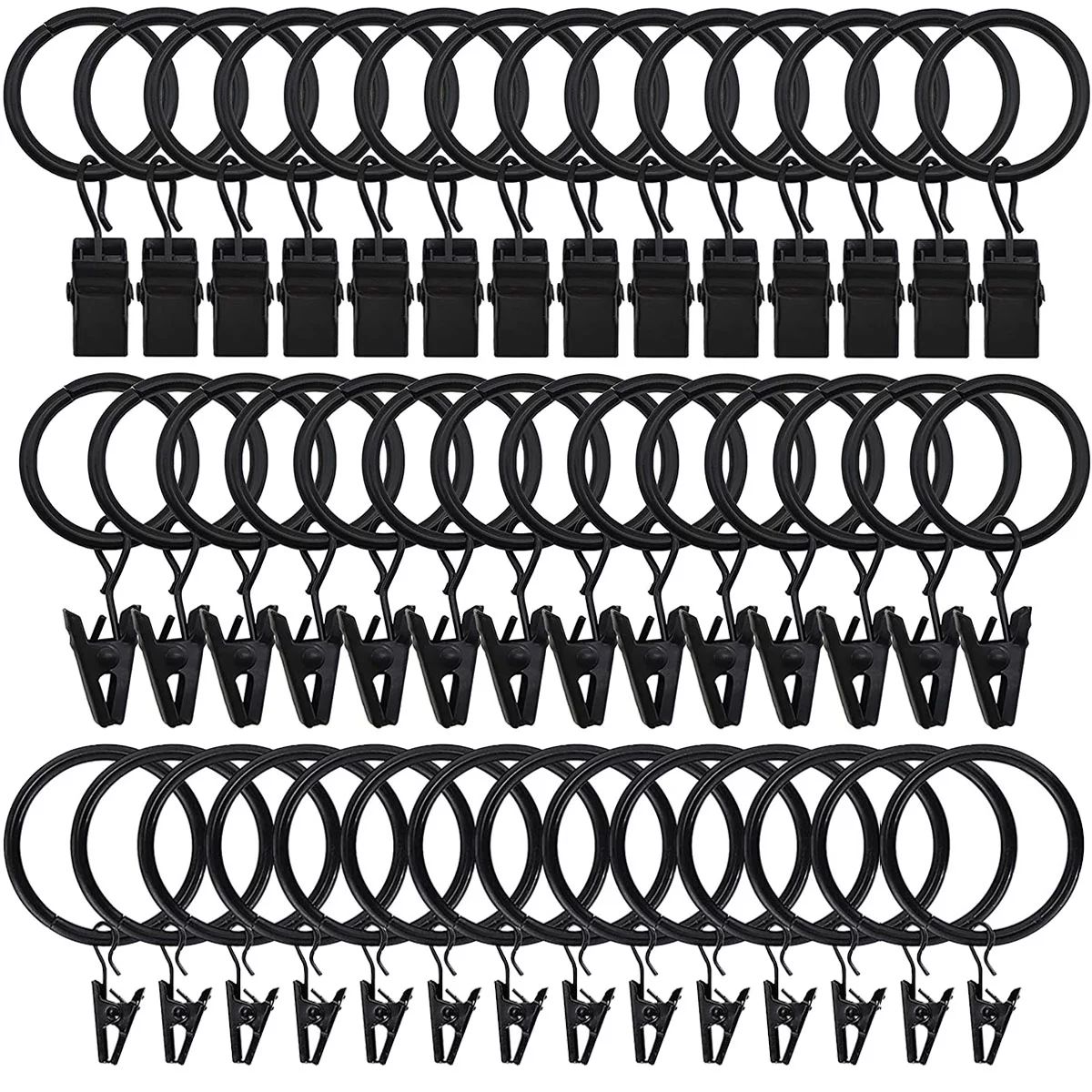 42 PCs Black Curtain Rings with Clips Metal Curtain Hook Drapery Rustproof Vintage Compatible wit... | Walmart (US)