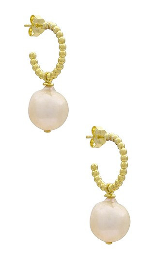 Dangling Pearl Hoop Earring in Pearl White | Revolve Clothing (Global)