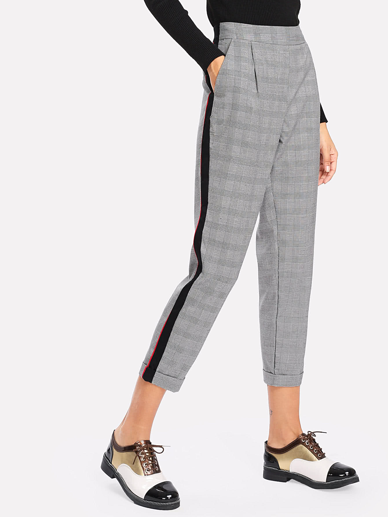 Pantalons court à carreaux avec bande contrastée | SHEIN