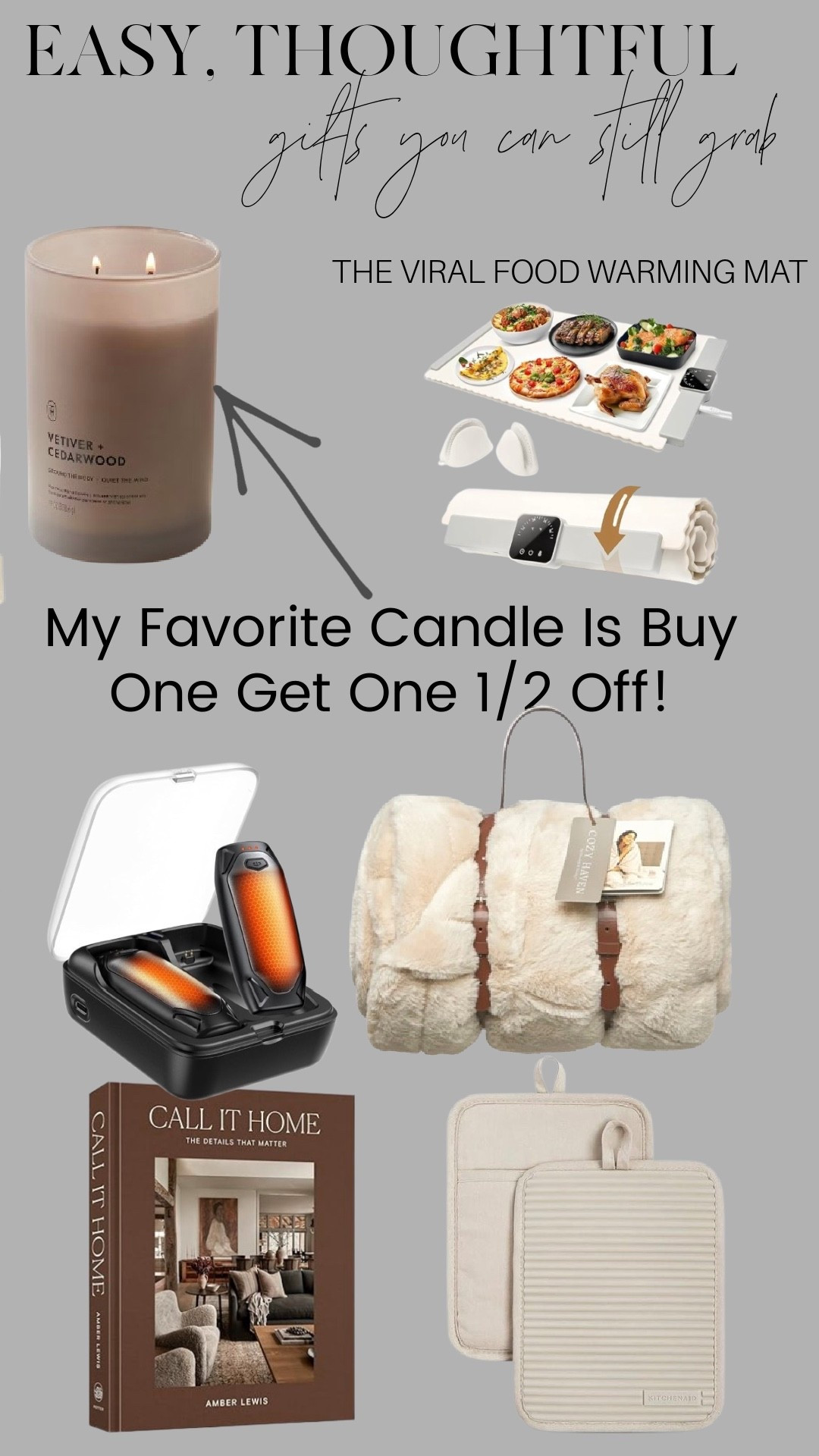 Easy, thoughtful gifts you can still grab 🤍
These are my go-to gifts when I want something useful, cozy, and guaranteed to be loved — the viral food warming mat, a plush throw, a great coffee table book, and my favorite candle which is buy one, get one half off right now. Simple, practical, and perfect for last-minute gifting. Everything is linked here.

#LTKGiftGuide #LTKSaleAlert #LTKFindsUnder50