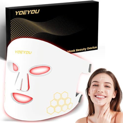 YOEYOU Red Light Therapy for Face, Infrared LED Face Mask Light Therapy 4 Light Waves with 850nm Near Infrared, Portable Rechargeable Red Light Therapy Mask Skincare Device for Facial Rejuvenation | Amazon (US)