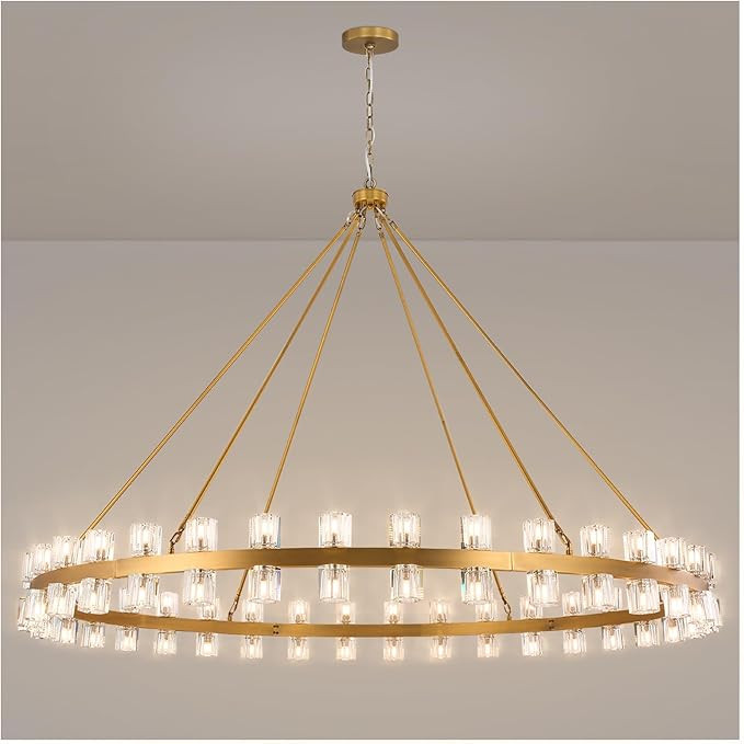 70 Inch Gold Wagon Wheel Chandelier with Crystal Shade, 72 Lights, Modern Farmhouse Style, Ideal ... | Amazon (US)