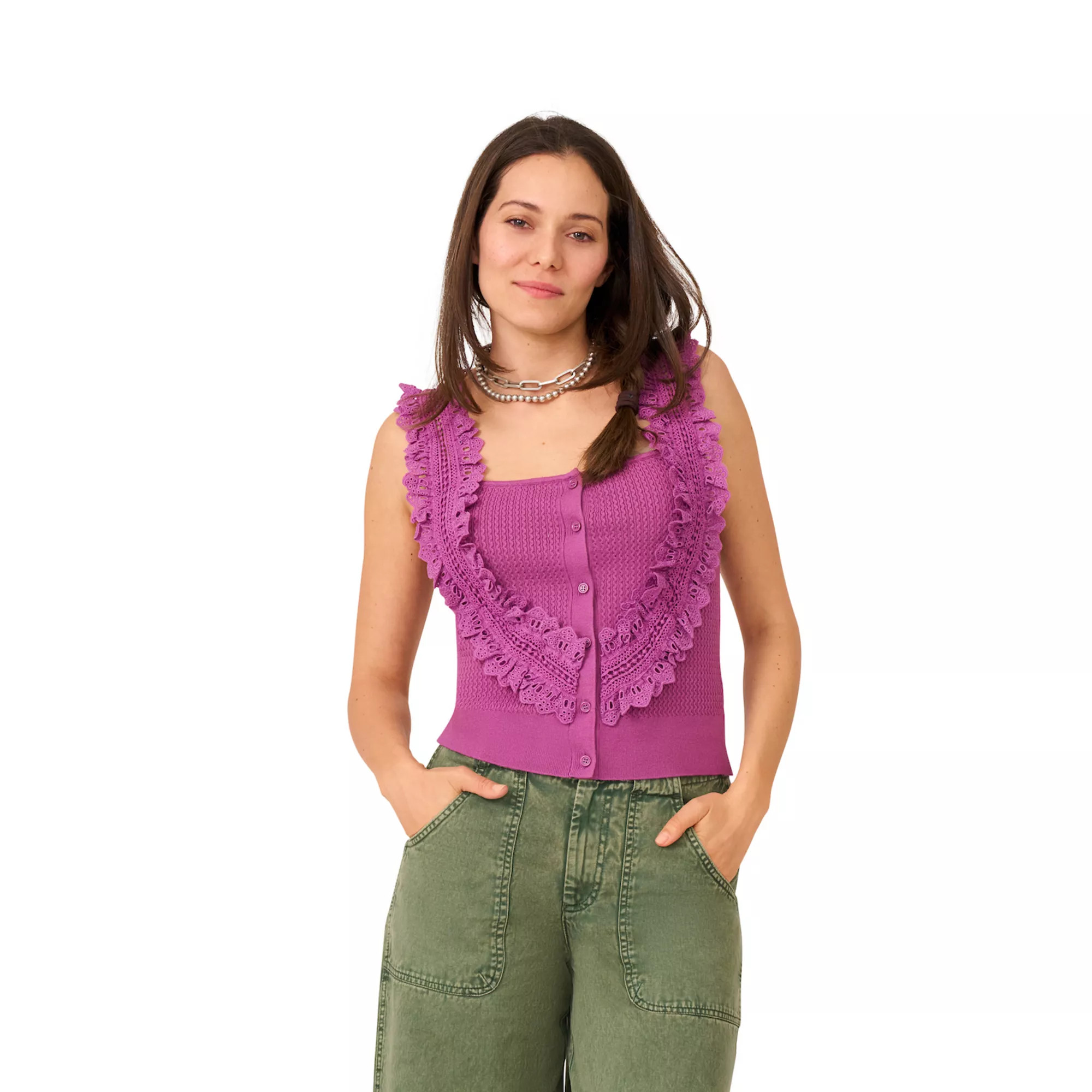 Women's Flint & Moss Lace Trim Sweater Knit Vest | Kohl's