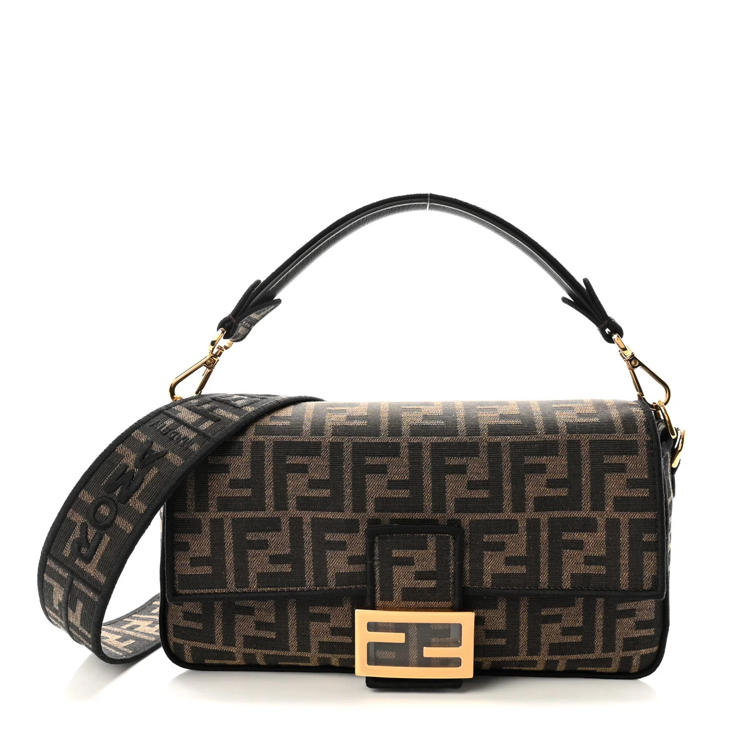 Fendi Fabric Jacquard FF 1974 Medium Baguette Tobacco Moro Black 1915516 | FASHIONPHILE (US)