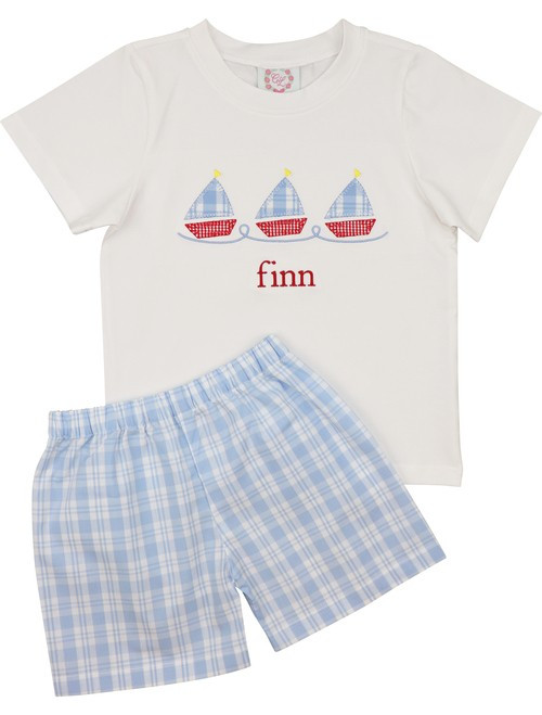 Blue Plaid Sailboat Short Set | Cecil and Lou