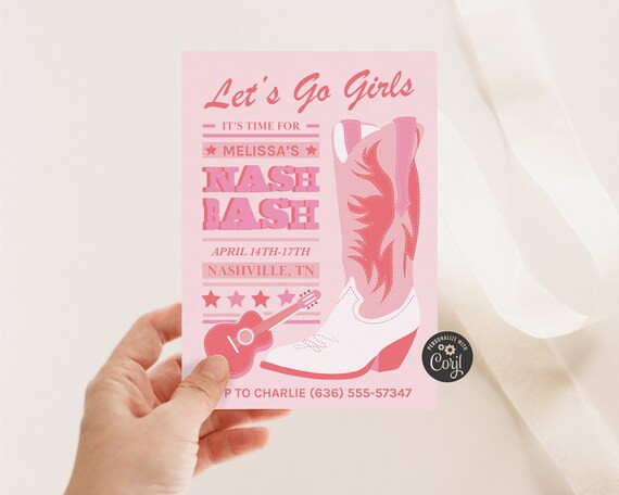 Editable Nashville Bachelorette Invitation, Nashville Bachelorette, Nashville Birthday Invite, Na... | Etsy (US)