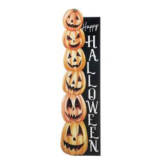 42 in. H Lighted Halloween Wooden Stacked Pumpkins Porch Sign with Timer | The Home Depot