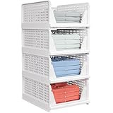 Pinkpum Stackable Plastic Storage Basket-Foldable Closet Organizers and Storage Bins 4 Pack-Drawe... | Amazon (US)