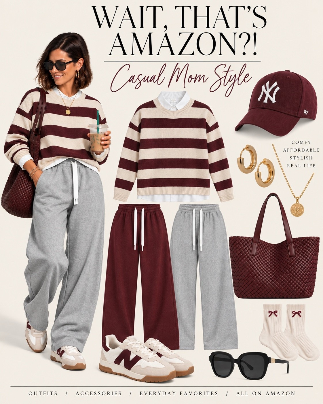 Casual mom style, but make it cute 🤎🍷 Gray + burgundy might be my favorite combo for fall! Comfy sweats, stripes, sneakers + a few elevated accessories make this the perfect school drop-off, errands or weekend look.

Everything is linked below! 🛍️

#AmazonFashion #CasualMomStyle #AmazonFinds #FallStyle #MomStyle

#LTKootd #LTKmomlife #LTKOver40