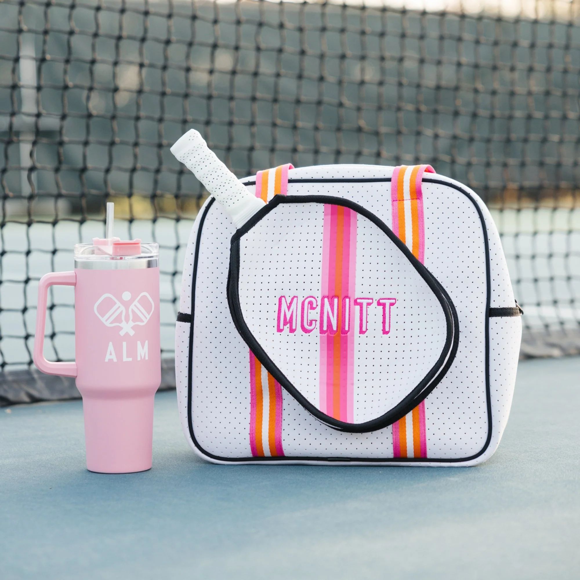 Striped Monogram Pickleball / Tennis Bag | Sprinkled With Pink