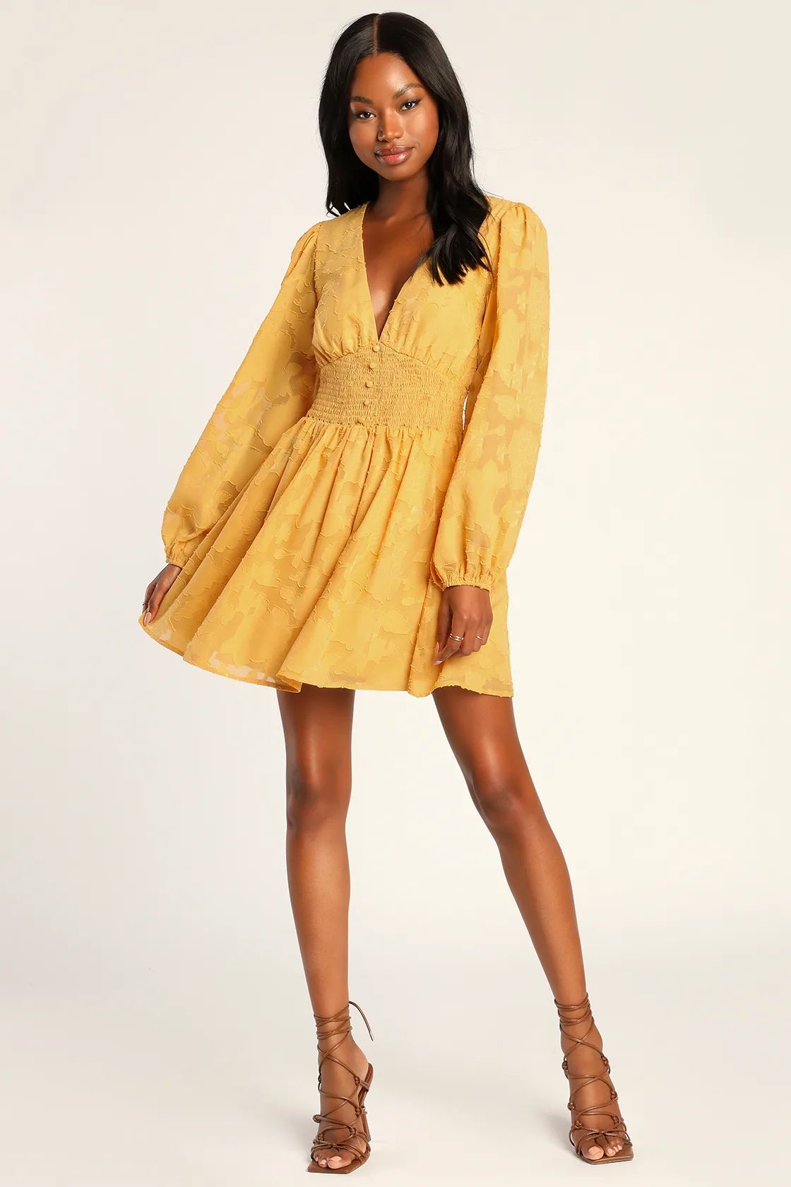 Tomorrow and Always Yellow Burnout Floral Mini Dress | Lulus (US)