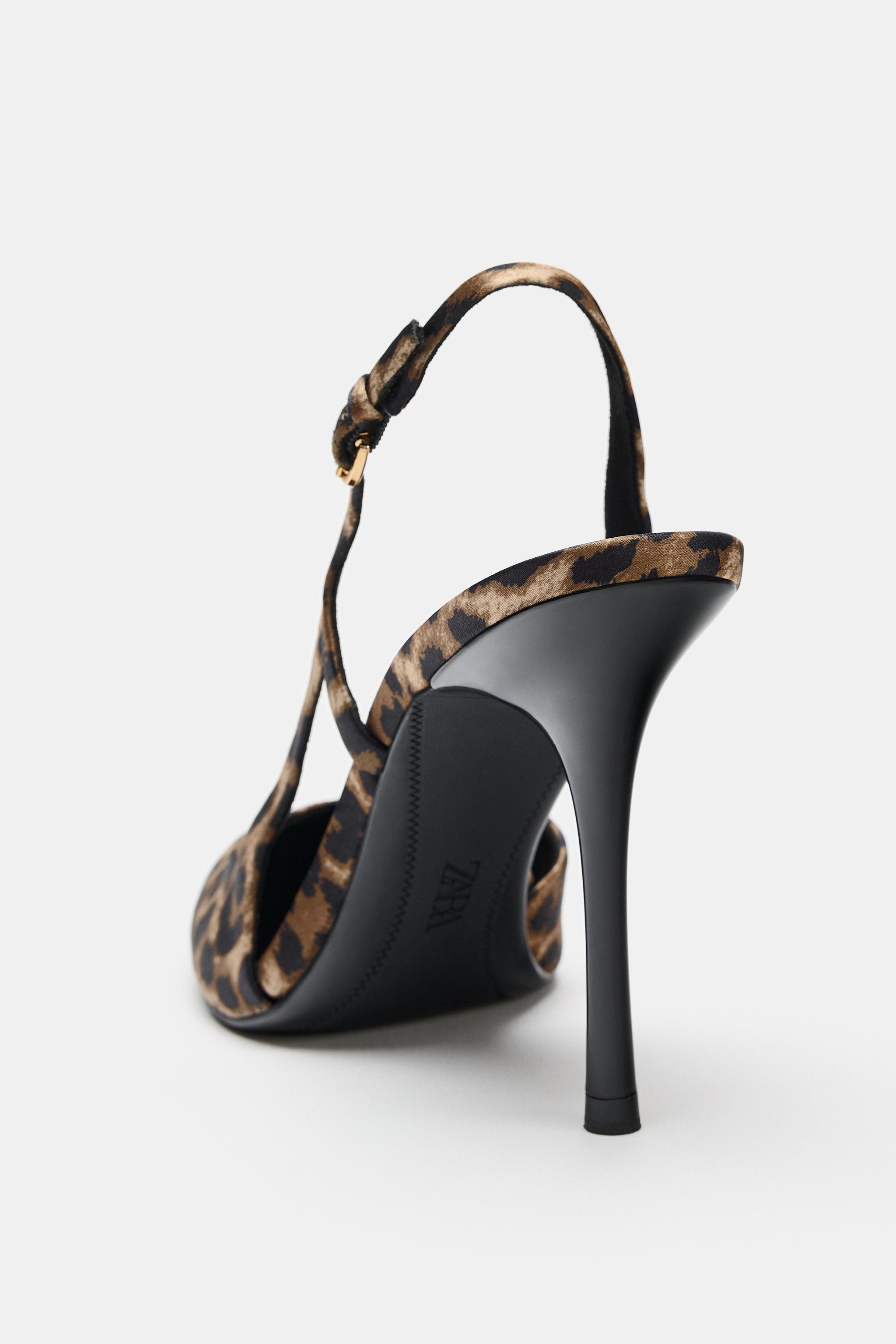 Animal print high-heeled shoes. Slingback strap with metal buckle. V-cut vamp. High stiletto heel... | Zara US