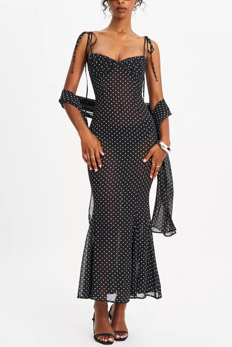 Miss Circle Yadira Mesh Chiffon Polka Dot Dress | Urban Outfitters (US and RoW)