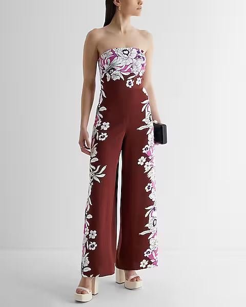 Floral Strapless Wide Leg Jumpsuit | Express