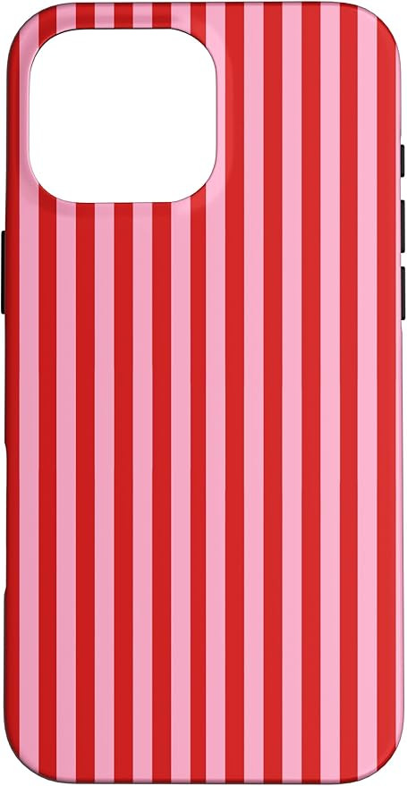 iPhone 16 Pro Max Cute Red and Pink Stripes Red Violet Purple Pink Pattern Case | Amazon (US)