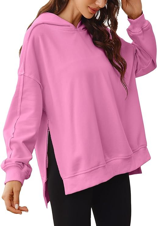 Glamaker Women's Oversized Hoodies Side Slit Zip Up Pullover Sweatshirt Casual Long Sleeve High L... | Amazon (US)