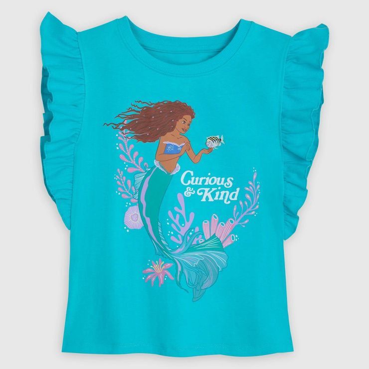 Girls' Disney The Little Mermaid Ariel Flutter Short Sleeve Graphic T-Shirt - Blue - Disney Store | Target