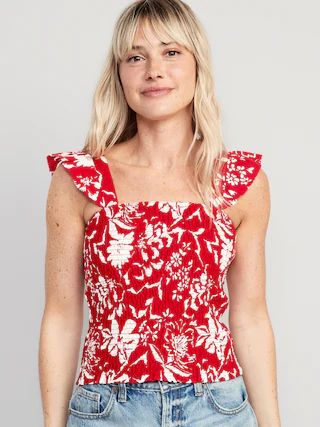 Fitted Ruffle-Trim Smocked Floral Top for Women | Old Navy (US)