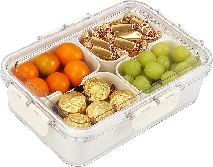 Snack Box Container, 4 Compartments Divided Serving Tray with Lid, Snackle Box Container, Snack O... | Amazon (US)
