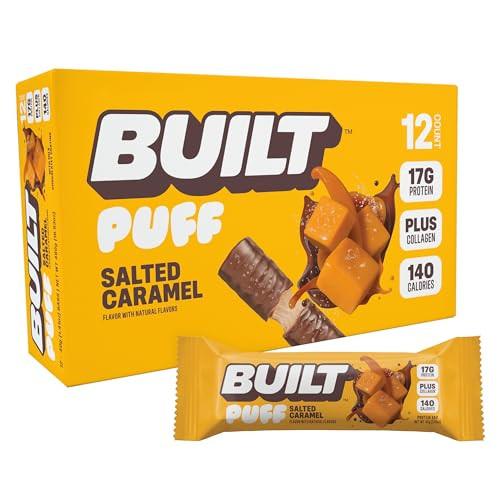 Built Bar, Puff Protein Bars, Salted Caramel Puff, 17g Protein Snacks, On-The-Go Bars, Only 140 Calories, 6g Sugar, Collagen, Gluten Free, 12 Count | Amazon (US)