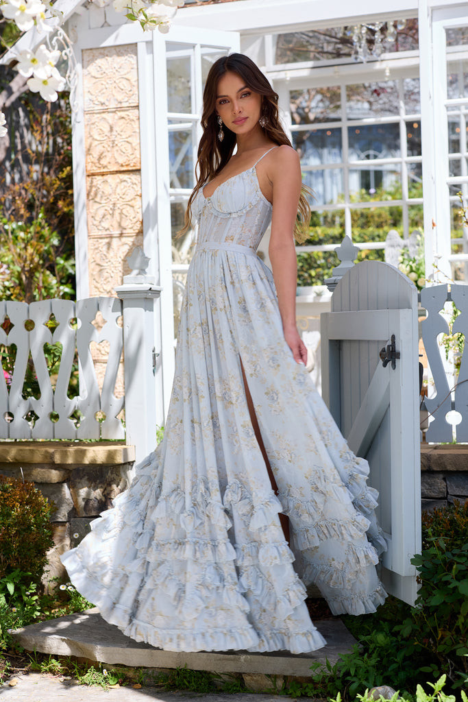 The Carmen Dress in Victorian Blue Roses | Over The Moon