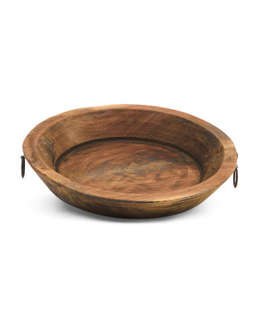 12in Vintage Reclaimed Wood Bowl With Iron Handles | Marshalls