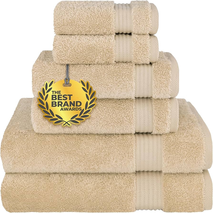 Cotton Paradise 100% Cotton Turkish Towel Set, Soft Absorbent Quick Dry, 6 Piece Towel Set, Beige | Amazon (US)