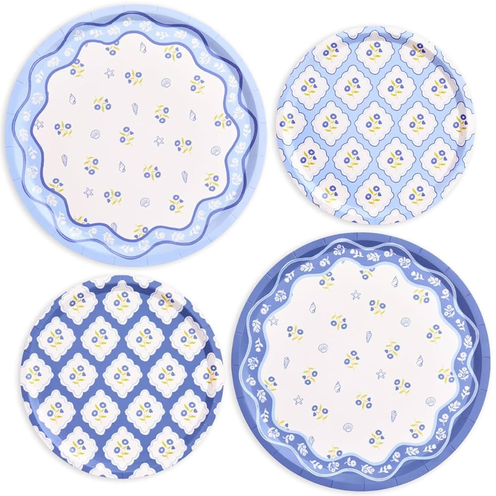 xo, Fetti Blue Coastal Paper Plates | 32 pcs, 2 sizes | Nautical Bachelorette Decorations, Seasid... | Amazon (US)