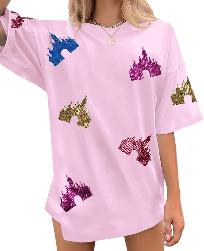 Magic Kingdom Shirts for Women Sequin Top Colorful Castle Graphic Tshirt Holiday Vacation Shirt F... | Amazon (US)