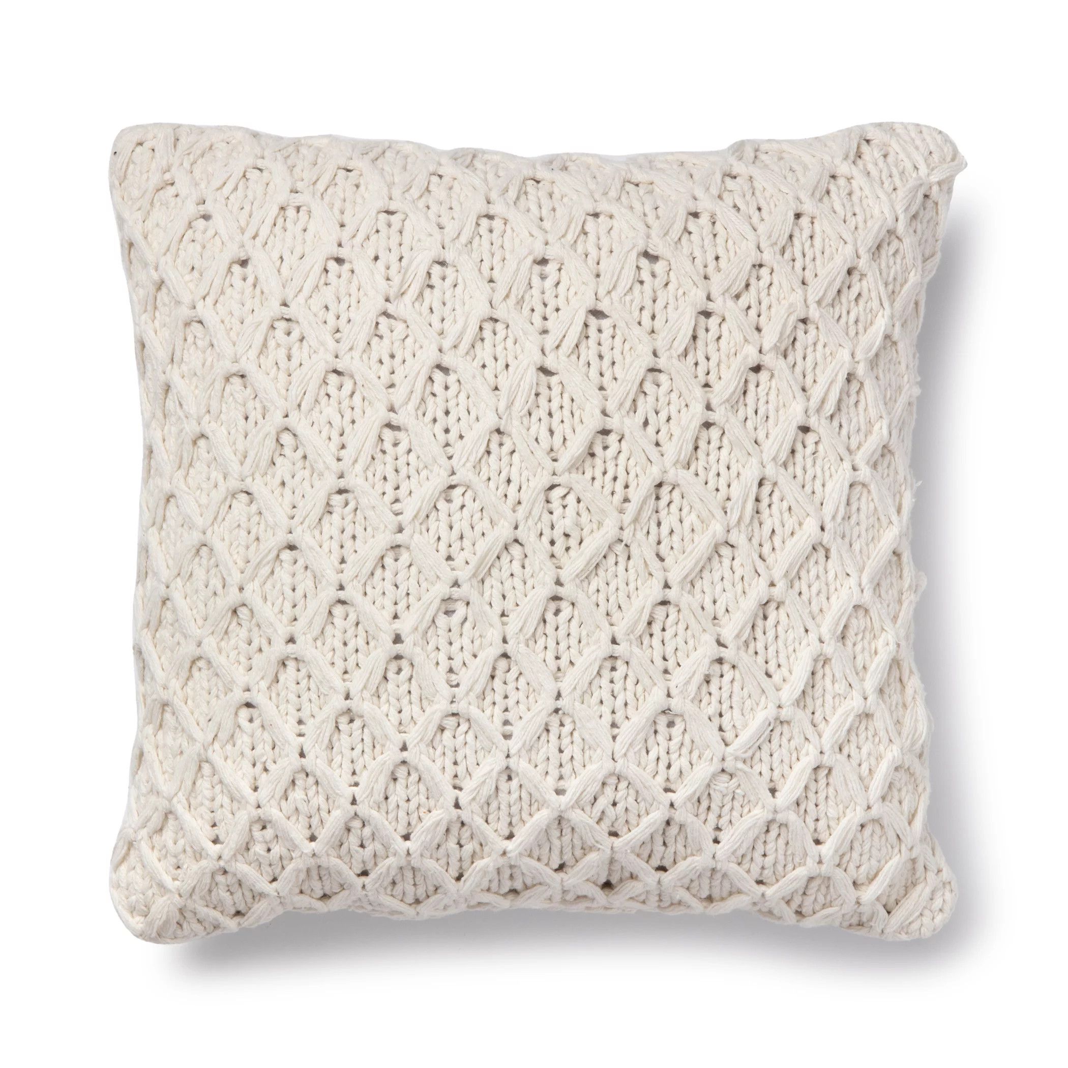 Better Homes & Gardens Sweater Knit Decorative Square Throw Pillow, 18" x 18", Ivory, Single Pill... | Walmart (US)