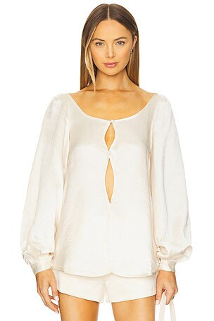 Penelope Curved Blouse in Ivory | Revolve Clothing (Global)