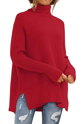 LILLUSORY Womens Turtleneck Oversized Tunic Early Fall Fashion Must Have Sweaters 2025 Casual Long Pullover Plus Size Winter Cute Poncho Cozy Work Old Money Clothes Outfits Clothing Tops Leggings Red | Amazon (US)