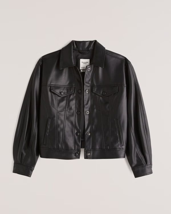 Relaxed Vegan Leather Trucker Jacket | Abercrombie & Fitch (US)
