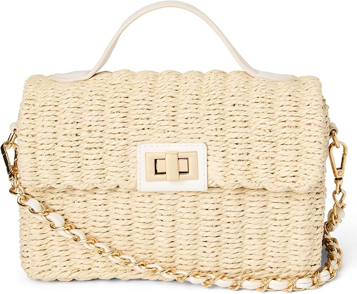 LIKE DREAMS Women Hand-woven Fashion Straw Crossbody Bag Inner Floral Summer Long Strap Shoulder Pur | Amazon (US)