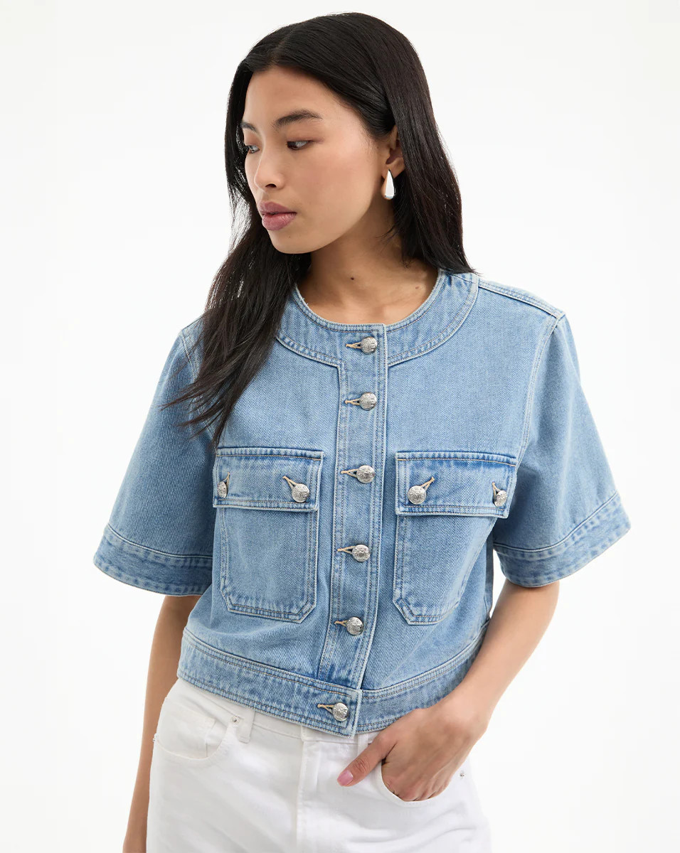 Elias Short Sleeve Denim Jacket | Veronica Beard