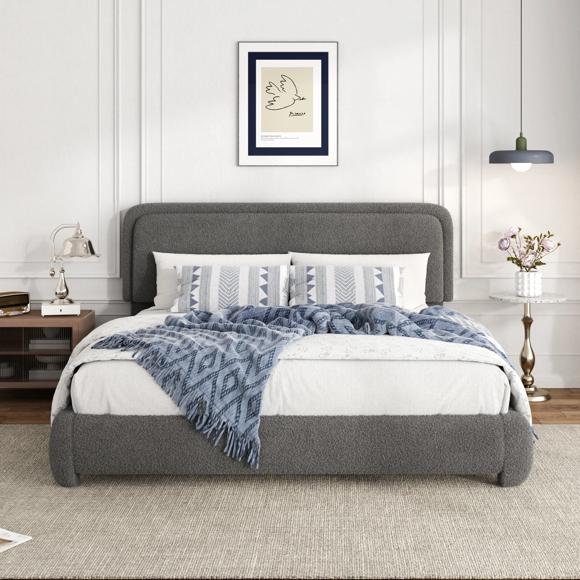 Lijimei King Size Boucle Bed Frame, Upholstered Cloud Platform Bed Frame with Headboard, Anti-Col... | Walmart (US)