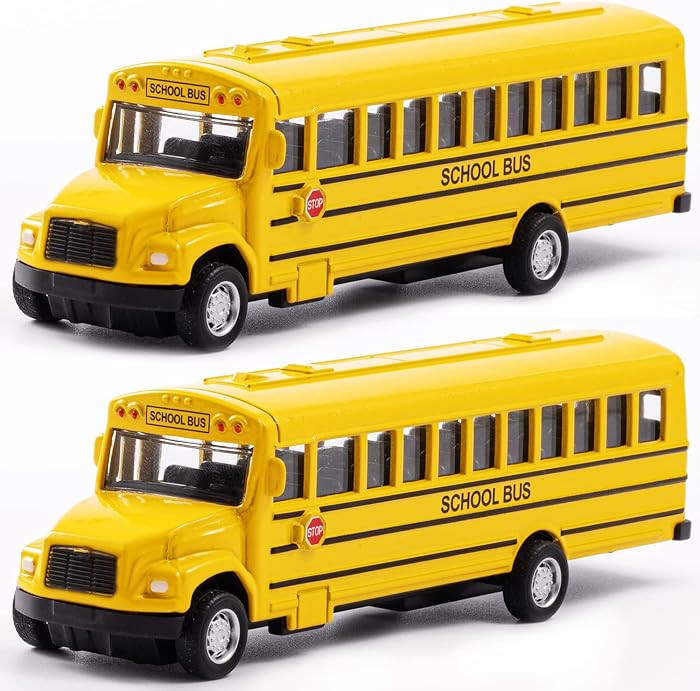 2 Pack 5.5inch Pull Back School Bus Playset, Die-cast Metal Toy Play Vehicles with Yellow for Kid... | Amazon (US)