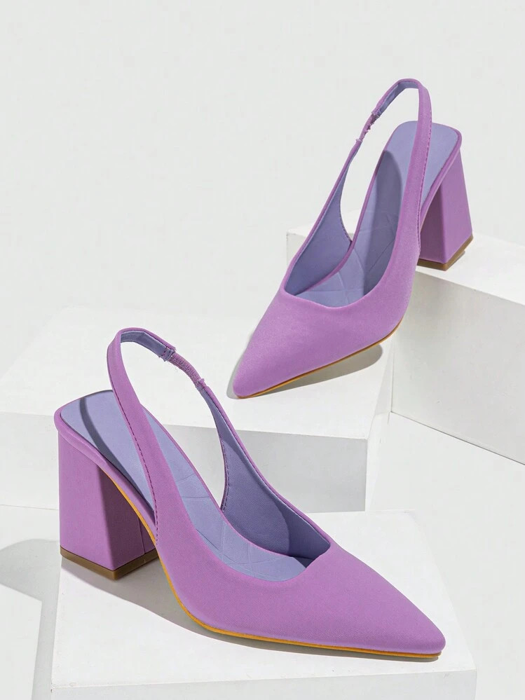 Women's Pointed Toe Chunky Heel Shoes, Spring/Autumn Velvet Shoes, Summer BreathableHigh Heel Sho... | SHEIN
