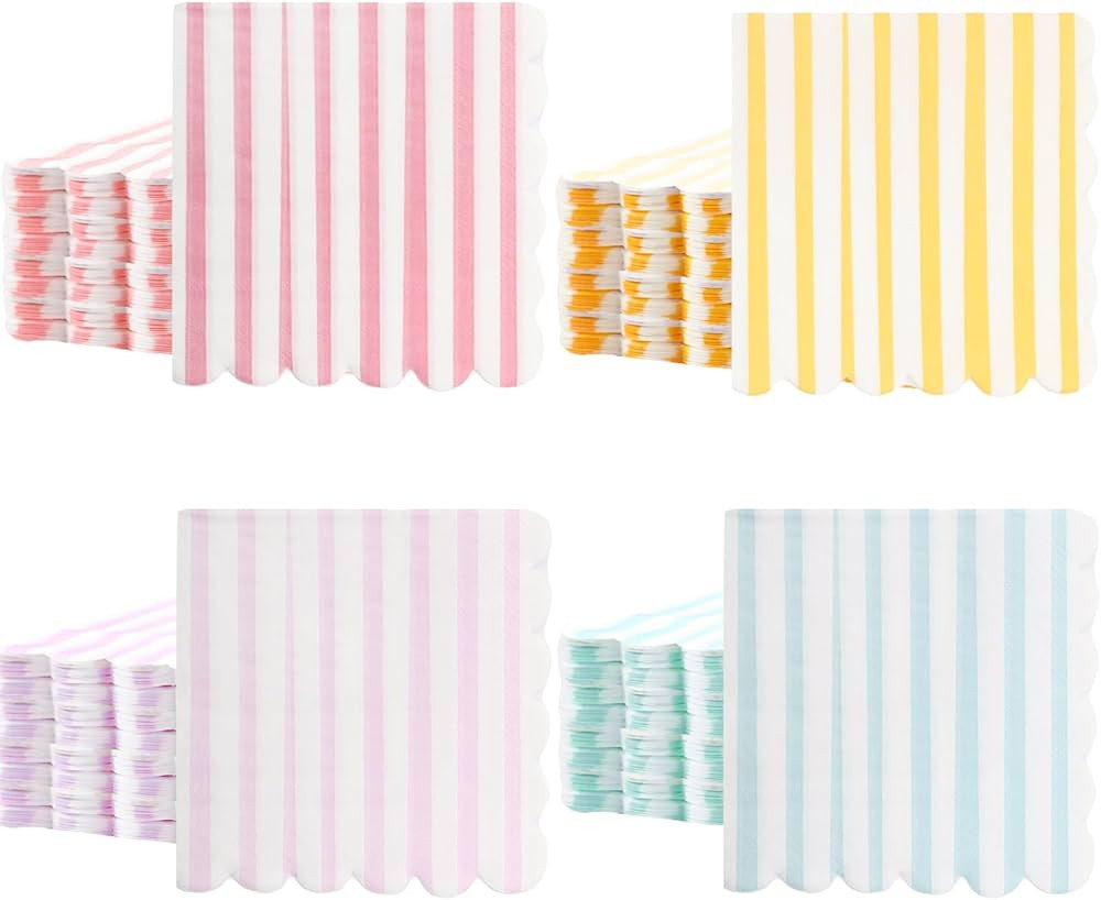 100 Pack Scalloped Edged Cocktail Napkins Square 2 Ply Disposable Paper Pastel Napkins 5 x 5 Inch... | Amazon (US)