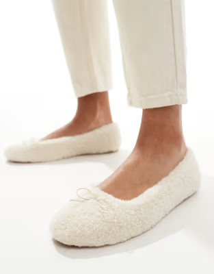 Bershka shearling ballet flats in white | ASOS (Global)
