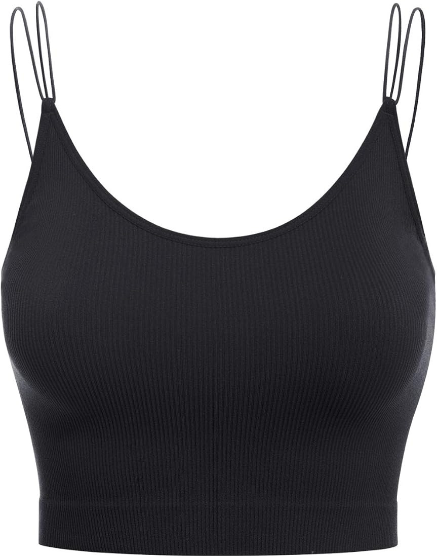 Design by Olivia Women's Sexy Double Thin Spaghetti Strap Ribbed Seamless Brami Cami Crop Top Sol... | Amazon (US)