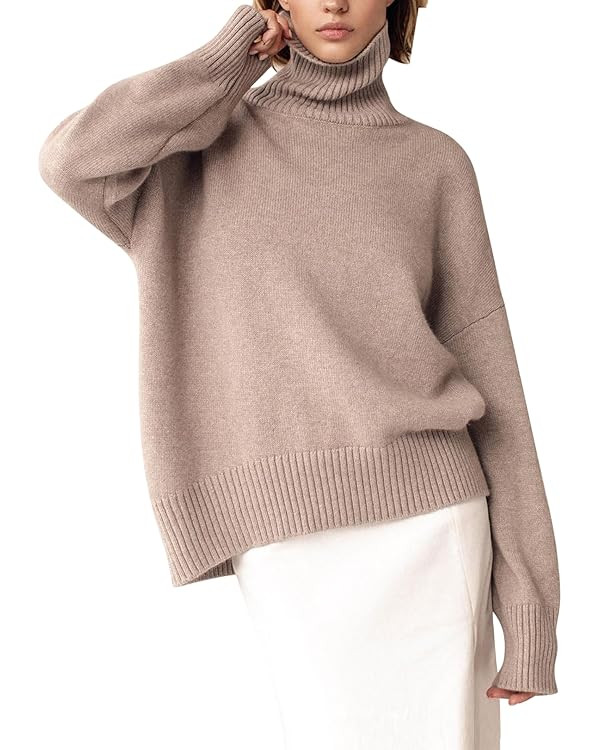 YKR Women's Turtleneck Sweater Chunky Long Sleeve Knitted Pullover High Low Hem Trendy 2024 Fall ... | Amazon (US)